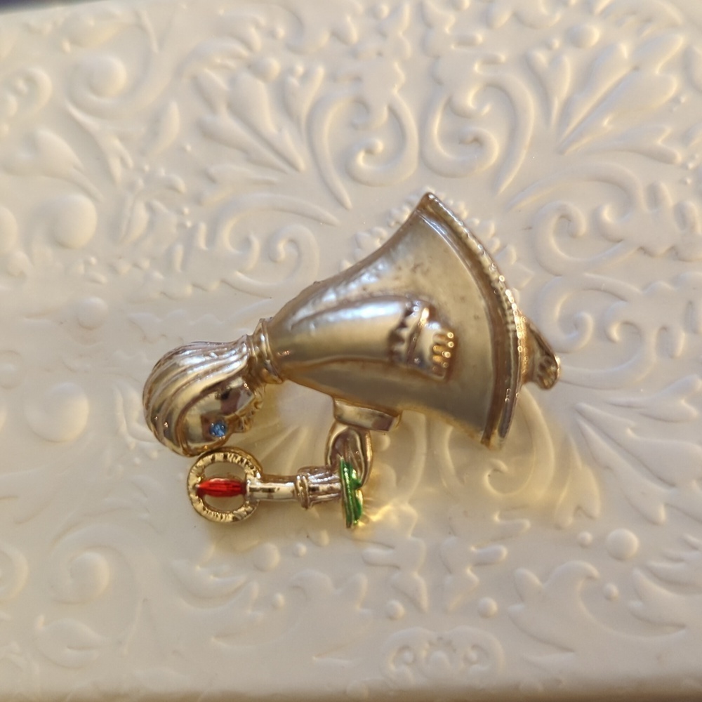 🎁 C.B. (Christian Bling) Brooch Girl Candle Light gold tone enamel Holiday